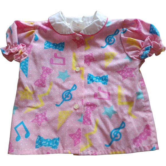 Vintage girls pink shirt and pants set / outfit, pink with music notes - Picture 7 of 8